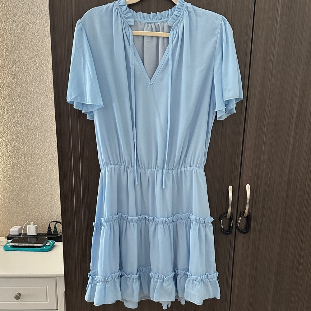 Sky Blue Ruffled Mini Dress